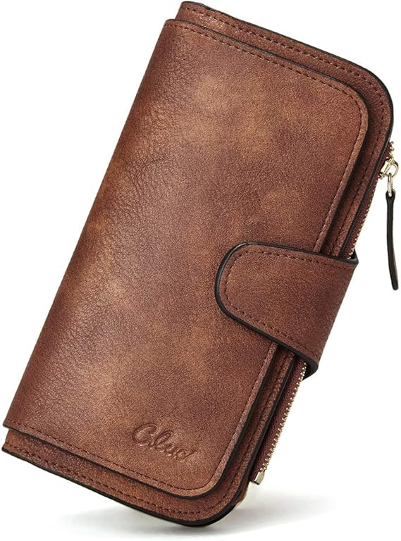 Women Wallet Leather RFID Trifold Large